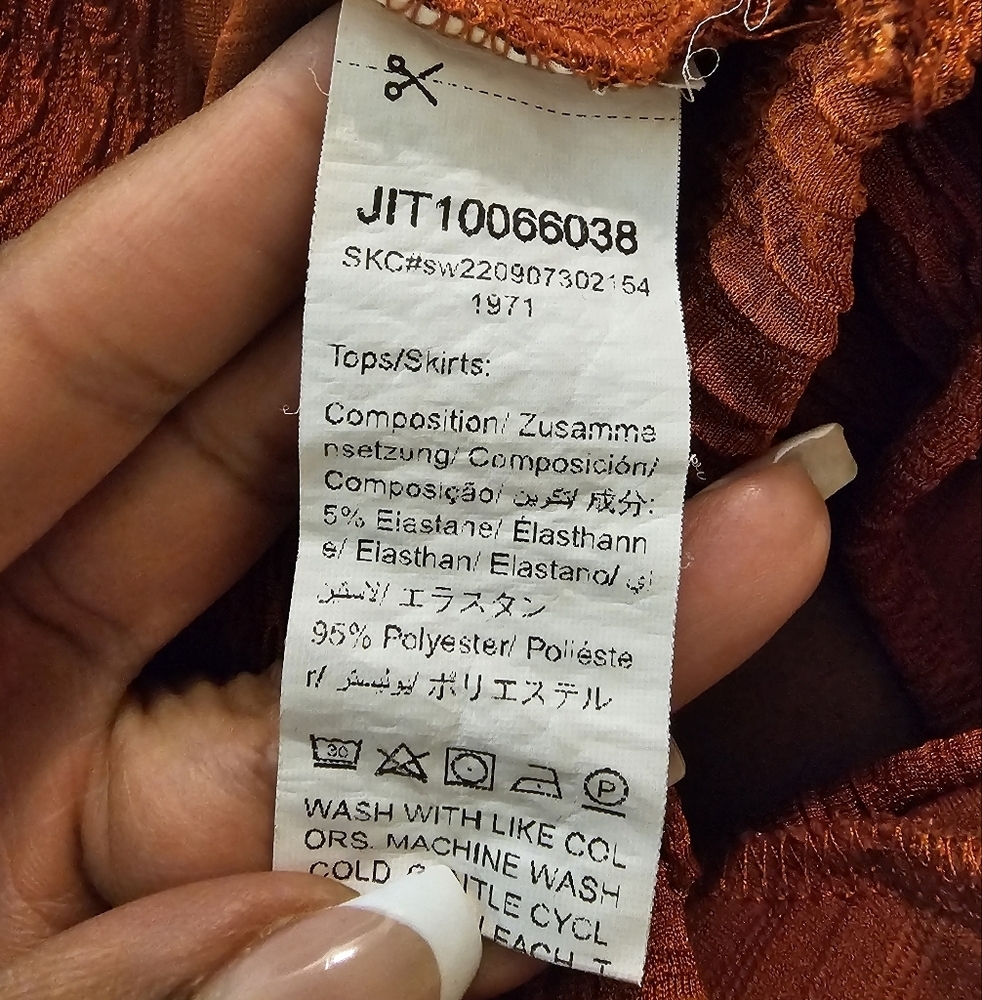 Womens Cropped Top w/ Midi Skirt Rust Burnt Orange Size XS Crinkled Material - Picture 3 of 13